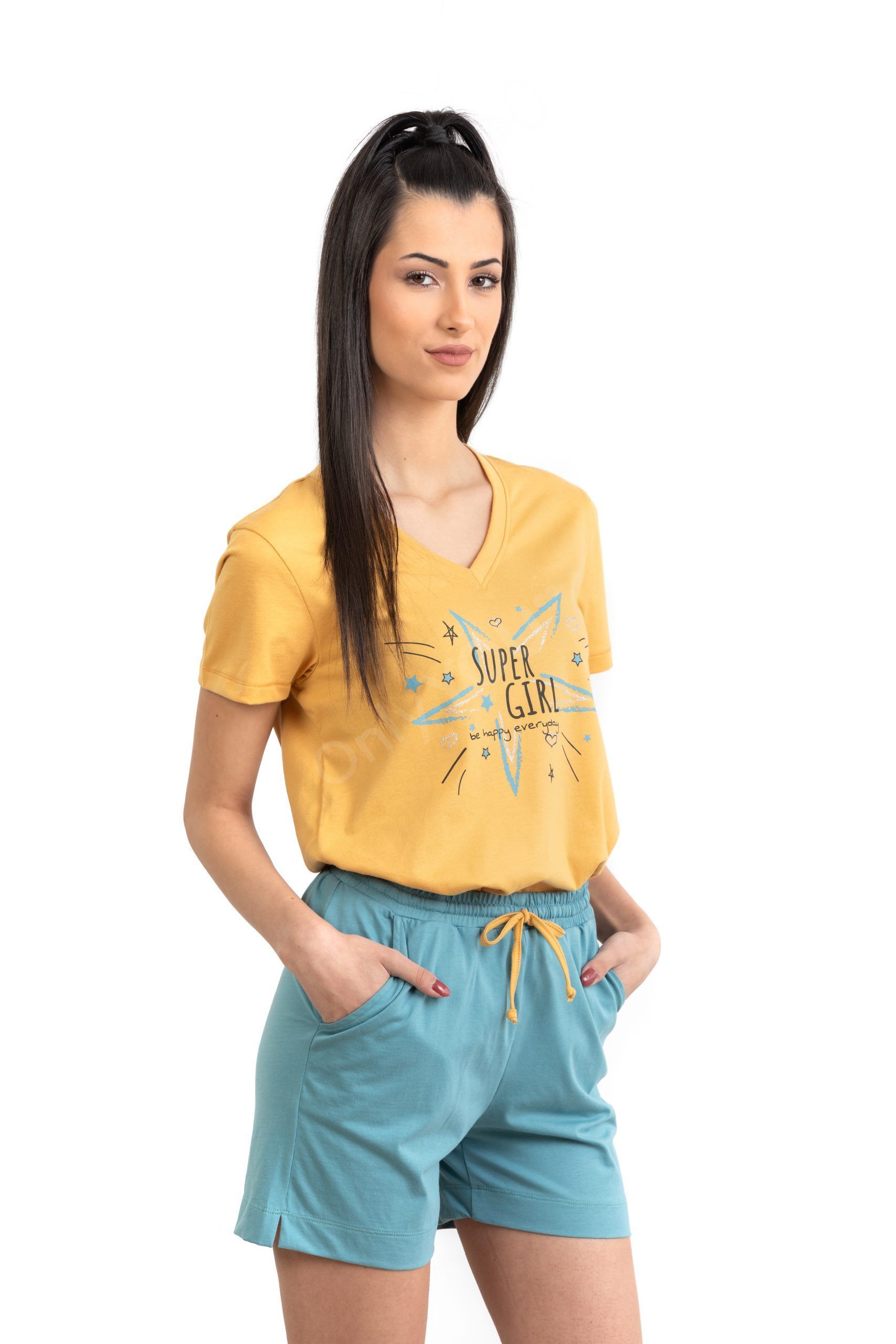 pamuchna-pijama-teniska-i-kys-pantalon-jmp005 Памучна пижама тениска и къс панталон